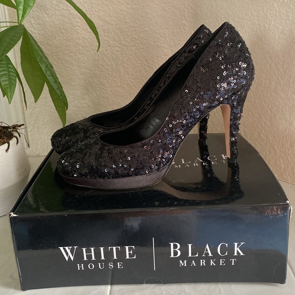 Whit House Black Market leather, sequined platform heels.  Dasher - Picture 4 of 9